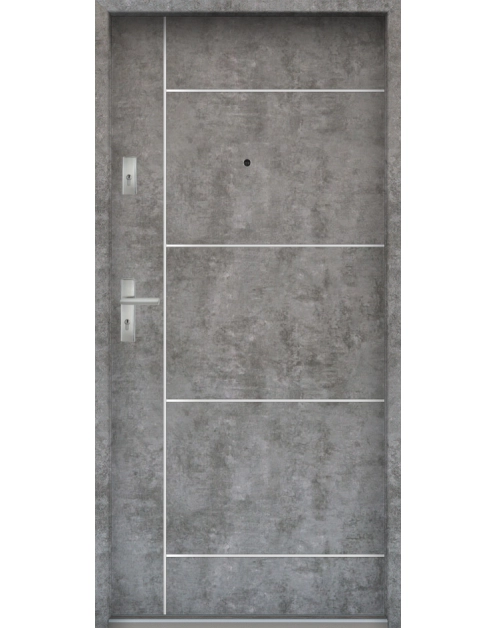 Zdjęcie: Drzwi wejściowe do mieszkań Bastion A-65 Beton srebrny 80 cm prawe ODR KR CENTER