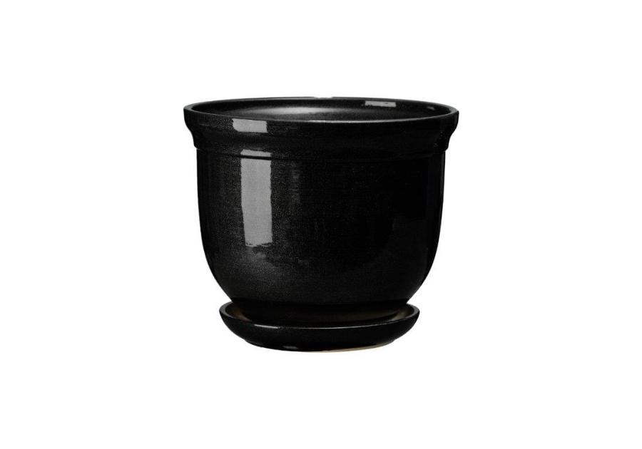 Zdjęcie: Doniczka ceramiczna z podstawką Grecka 11x12,5 cm czarny połysk FLOWERPOT