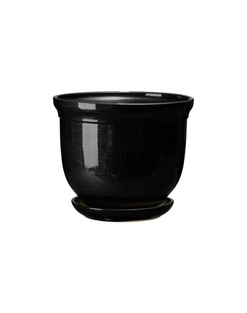 Zdjęcie: Doniczka ceramiczna z podstawką Grecka 11x12,5 cm czarny połysk FLOWERPOT