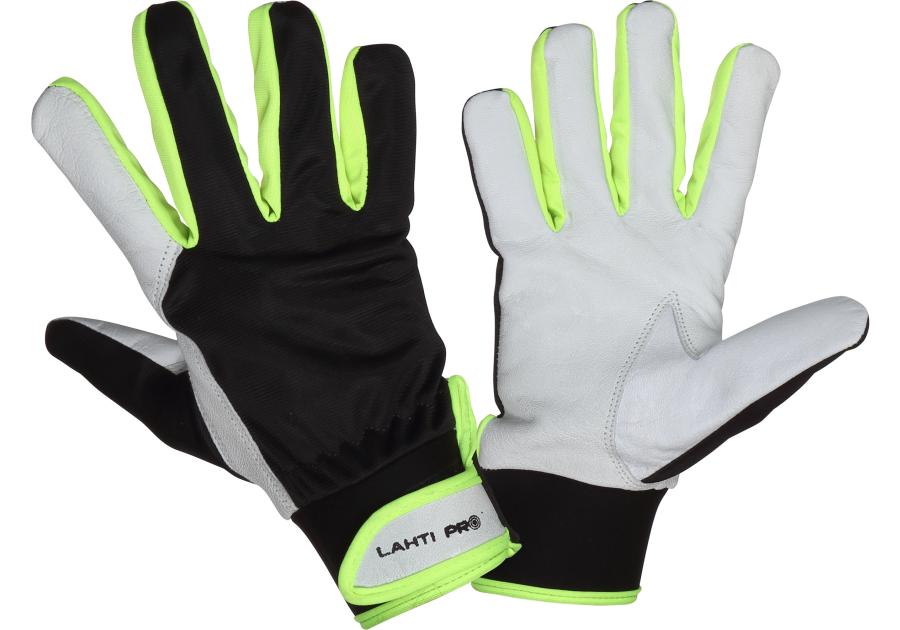 Zdjęcie: Rękawice ze skóry czarno-żółte,  8, CE, LAHTI PRO
