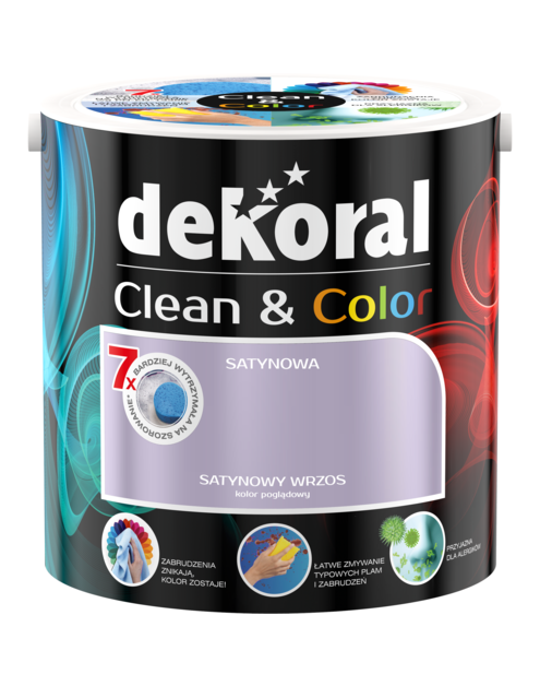Zdjęcie: Farba do wnętrz Clean&Color 2,5 L satynowy wrzos DEKORAL