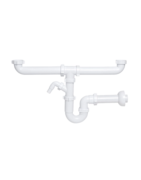 Zdjęcie: Syfon zlewozmywakowy rurowy podwójny bez spustu z wyjściem na pralkę/zmywarkę TYCNER