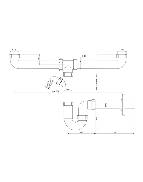 Zdjęcie: Syfon zlewozmywakowy rurowy podwójny bez spustu z wyjściem na pralkę/zmywarkę TYCNER