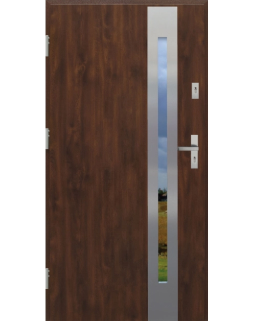 Zdjęcie: Drzwi zewnętrzne stalowo-drewniane Disting Otello 12B Orzech 90 cm lewe zamek listwowy KR CENTER
