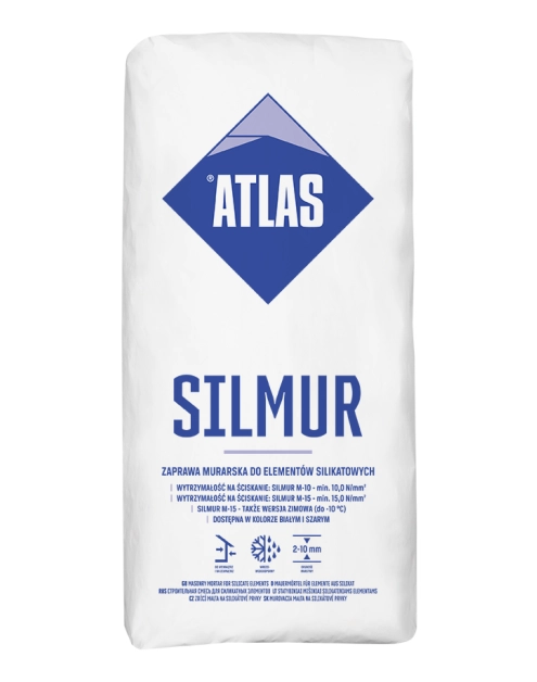 Zdjęcie: Zaprawa murarska do elementów silikatowych Silmur M-15 szara zimowa ATLAS