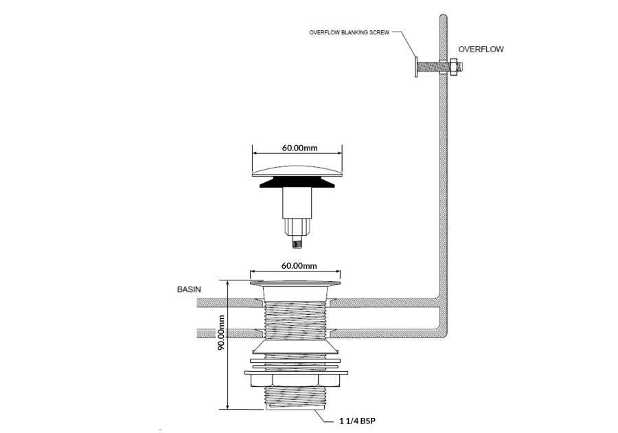 Zdjęcie: Spust umywalkowy klik-klak dekoracyjny 1.1/4x60 mm z małą nakrętką bez przelewu chrom MCALPINE