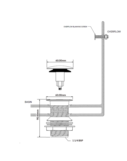 Zdjęcie: Spust umywalkowy klik-klak dekoracyjny 1.1/4x60 mm z małą nakrętką bez przelewu chrom MCALPINE