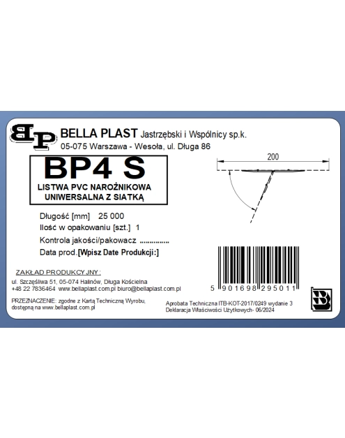 Zdjęcie: Kątownik PVC uniwersalny z siatką, na rolce BP4S L25 m BELLA PLAST
