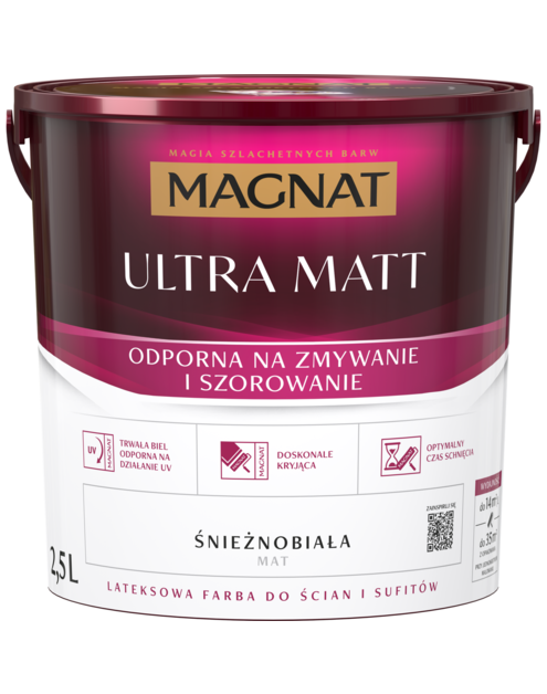 Zdjęcie: Farba lateksowa do ścian i sufitów Ultra Matt biała 2,5 L MAGNAT