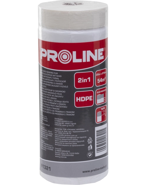 Zdjęcie: Folia antychlap z taśmą malarską, 33 m x 110 cm, PROLINE