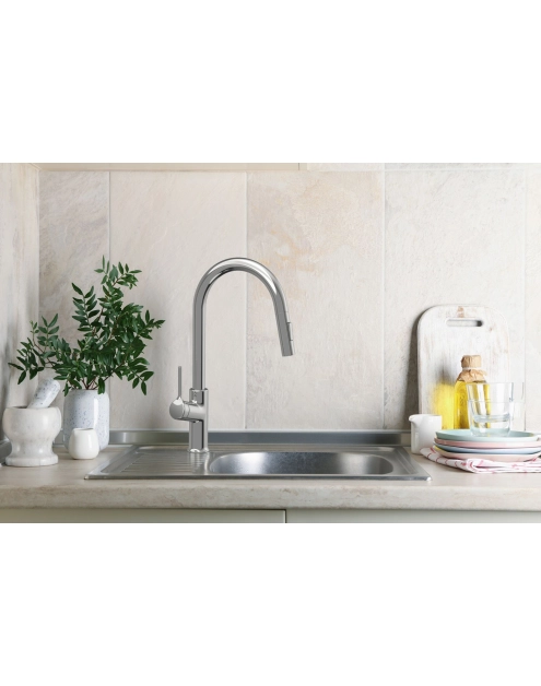 Zdjęcie: Bateria zlewozmywakowa z 2-funkcyjną, wyciąganą wylewką w kształcie litery U, Farsala chrom INVENA