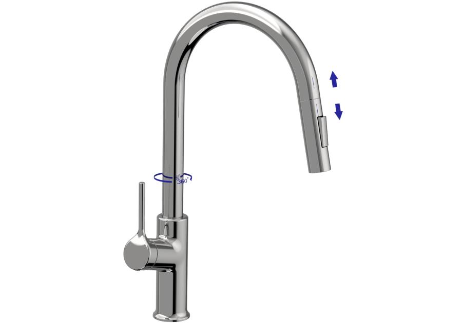 Zdjęcie: Bateria zlewozmywakowa z 2-funkcyjną, wyciąganą wylewką w kształcie litery U, Farsala chrom INVENA
