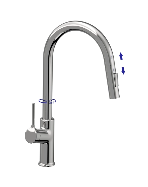 Zdjęcie: Bateria zlewozmywakowa z 2-funkcyjną, wyciąganą wylewką w kształcie litery U, Farsala chrom INVENA