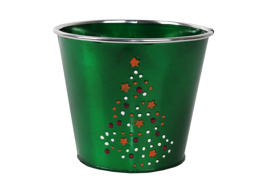 Zdjęcie: Osłonka świąteczna z choinką 15x15x13 cm metalowa zielona TIN TOURS