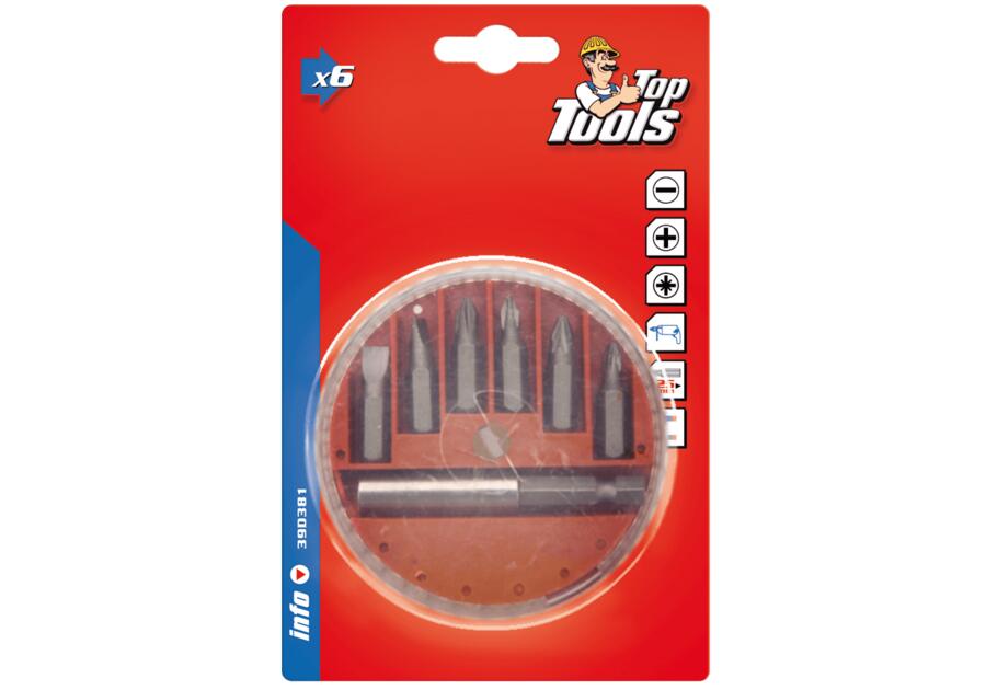 Zdjęcie: Końcówki wkrętakowe z uchwytem, zestaw 7 sztuk TOP TOOLS