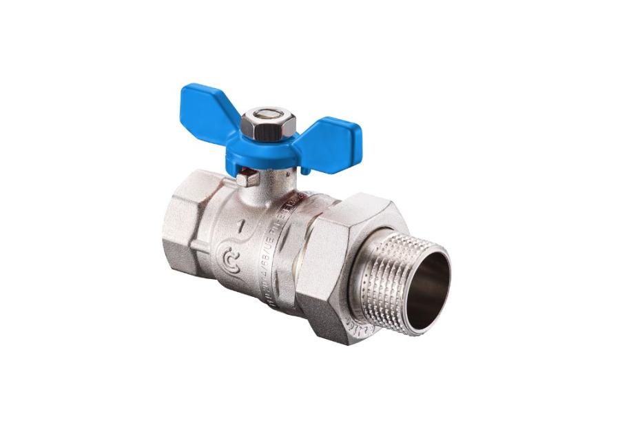 Zdjęcie: Zawór kulowy S30 W/Z 1" z półśrubunkiem i motylkiem niebieskim, PN30 pełen nikiel CALIDO