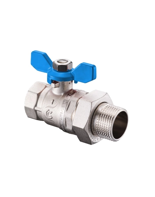 Zdjęcie: Zawór kulowy S30 W/Z 1" z półśrubunkiem i motylkiem niebieskim, PN30 pełen nikiel CALIDO