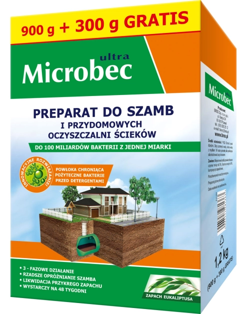Zdjęcie: Preparat do szamb Microbec Ultra eukaliptus 900 g + 300 g gratis BROS