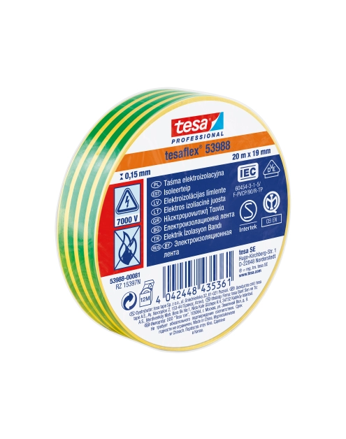 Zdjęcie: Taśma elektroizolacyjna 20m x 19mm żółto-zielona TESA