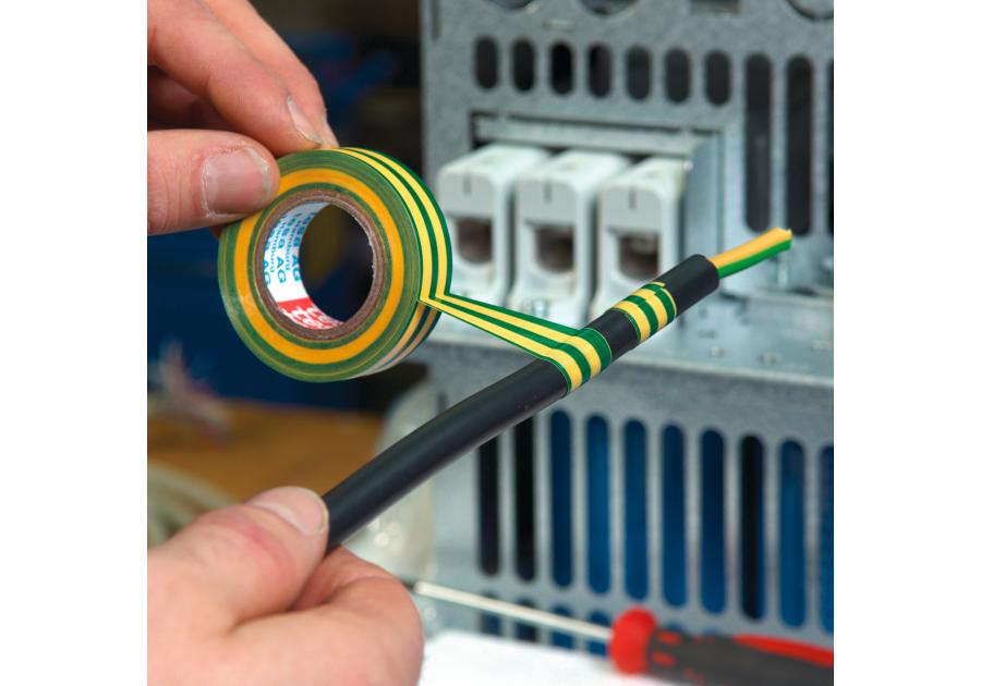 Zdjęcie: Taśma elektroizolacyjna 20m x 19mm żółto-zielona TESA