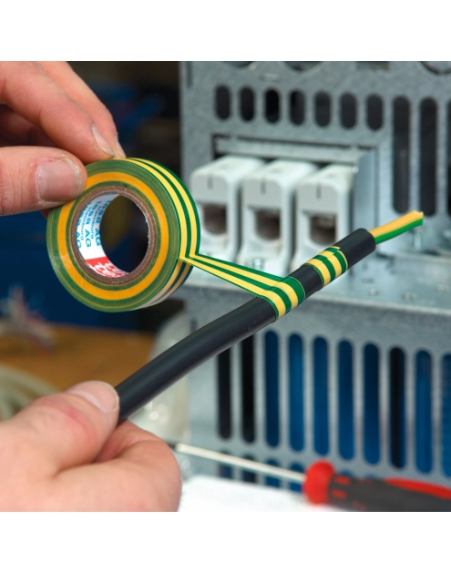 Zdjęcie: Taśma elektroizolacyjna 20m x 19mm żółto-zielona TESA