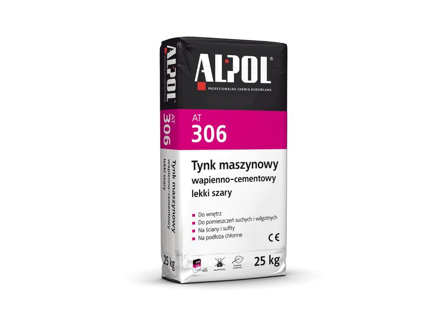 Zdjęcie: Tynk maszynowy cementowo-wapienny lekki szary 25 kg AT306 ALPOL