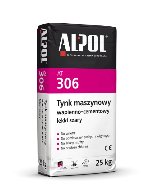 Zdjęcie: Tynk maszynowy cementowo-wapienny lekki szary 25 kg AT306 ALPOL