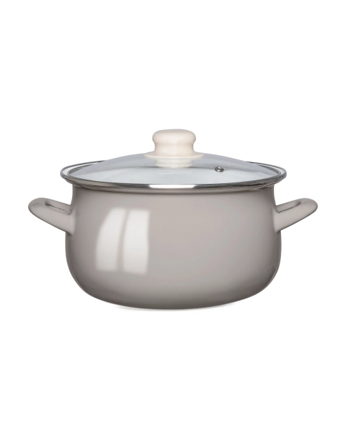 Zdjęcie: Garnek emaliowany 20 cm - 2,7 L taupe z pokrywą szklaną ALTOMDESIGN