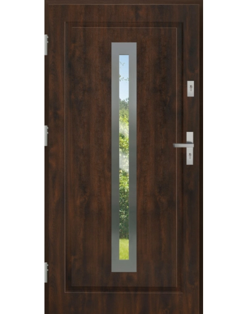 Zdjęcie: Drzwi zewnętrzne stalowo-drewniane Disting Figaro 04 Orzech 80 cm lewe KR CENTER