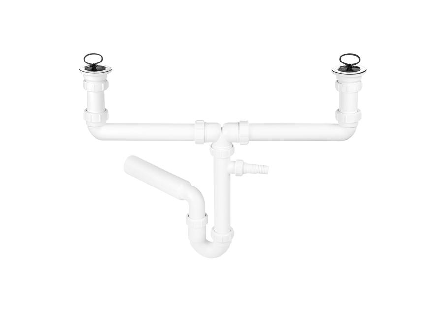 Zdjęcie: Syfon zlewozmywakowy rurowy podwójny 1.1/2 x50 mm z podłączeniem pralki lub zmywarki MCALPINE
