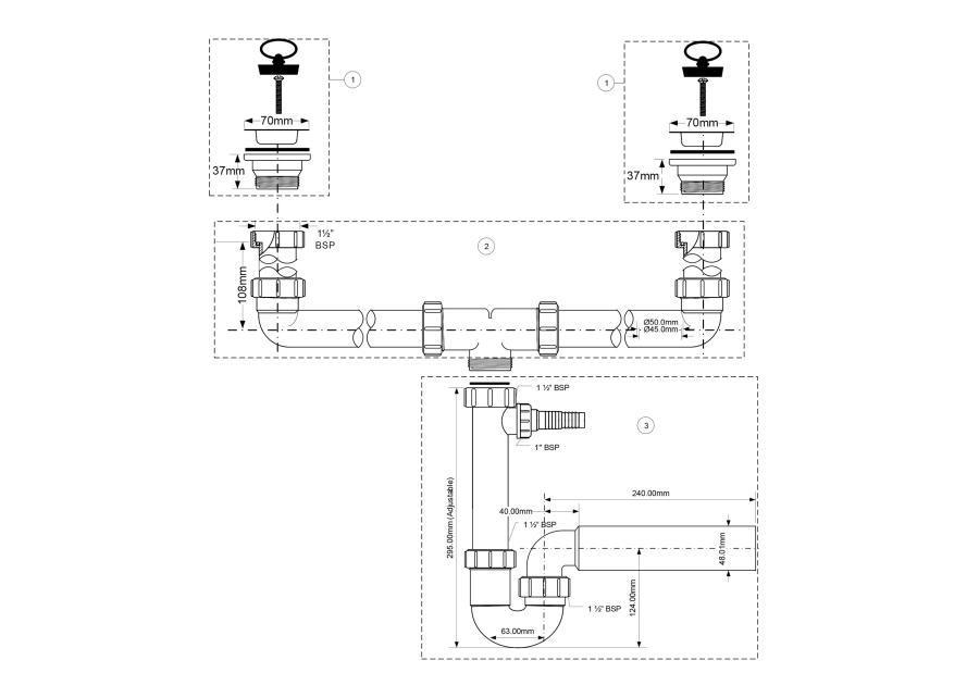 Zdjęcie: Syfon zlewozmywakowy rurowy podwójny 1.1/2 x50 mm z podłączeniem pralki lub zmywarki MCALPINE