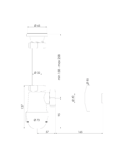 Zdjęcie: Syfon do umywalki butelkowy, metalowe sitko, odpływ fi 40 mm TYCNER