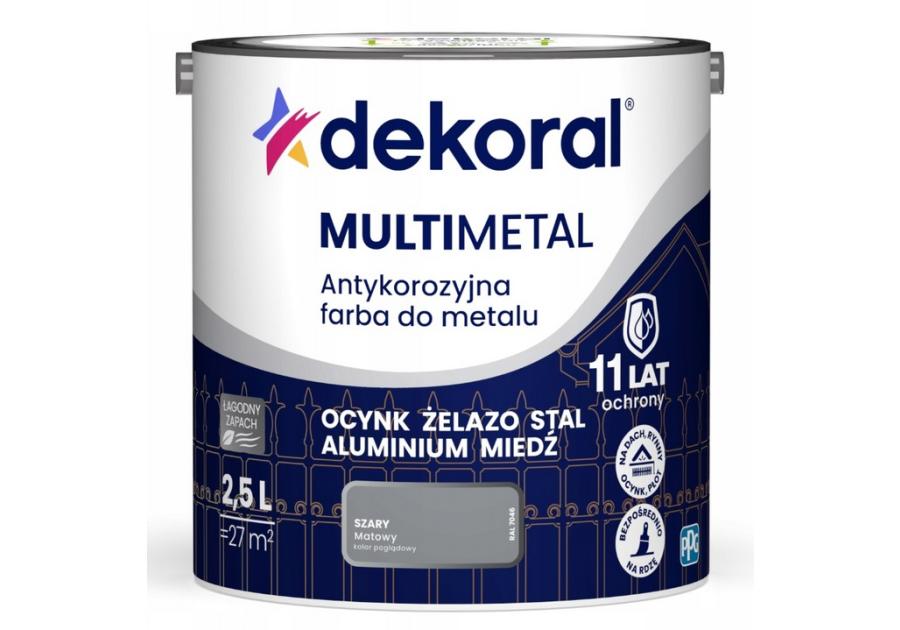 Zdjęcie: Farba do metalu Multimetal Antykorozyjna Szary 2,5 L DEKORAL