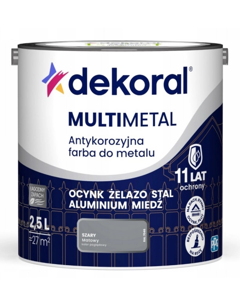 Zdjęcie: Farba do metalu Multimetal Antykorozyjna Szary 2,5 L DEKORAL