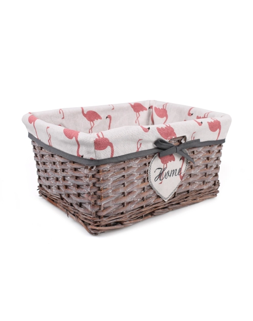 Zdjęcie: Szuflada wiklinowa z materiałem w flamingi 35x25x17 cm brązowa TIN TOURS