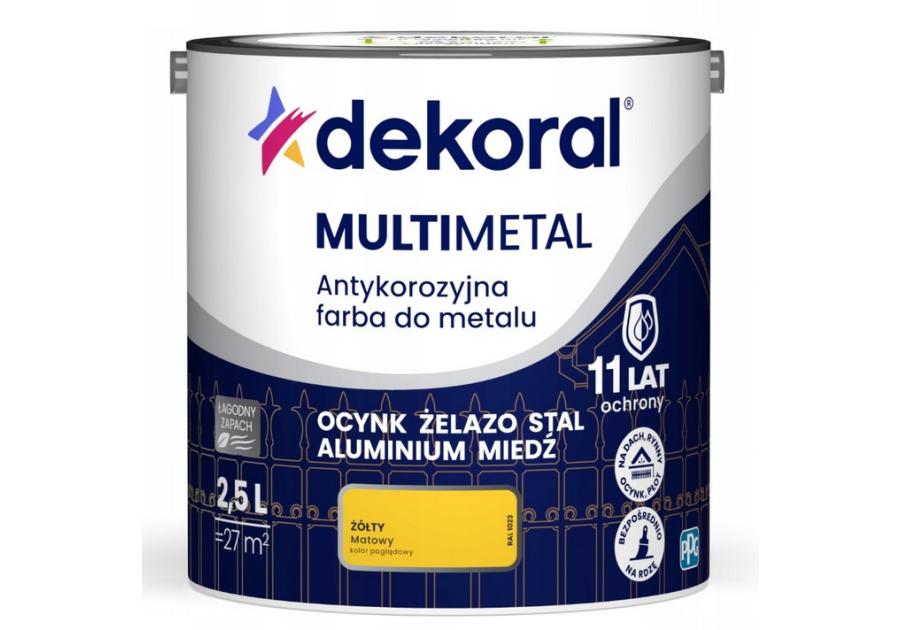 Zdjęcie: Farba do metalu Multimetal Antykorozyjna Żółty 2,5 L DEKORAL
