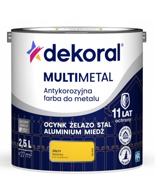 Zdjęcie: Farba do metalu Multimetal Antykorozyjna Żółty 2,5 L DEKORAL