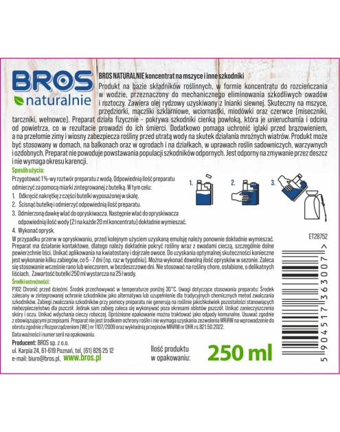 Zdjęcie: Koncentrat na mszyce inne szkodniki 250 ml BROS NATURALNIE