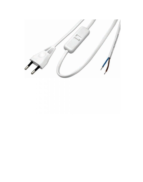 Zdjęcie: Przewód przyłączeniowy OMYp 2x0,75 wtyczka płaska, wyłącznik 1,9 m biały POLMARK