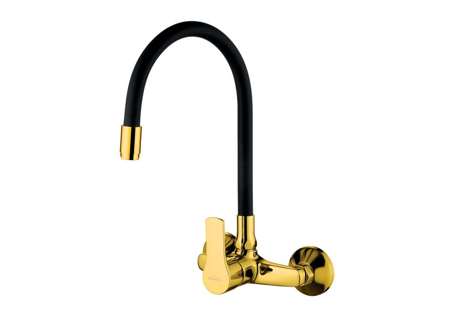 Zdjęcie: Bateria ścienna z elastyczną wylewką Verso czarno/złoty INVENA