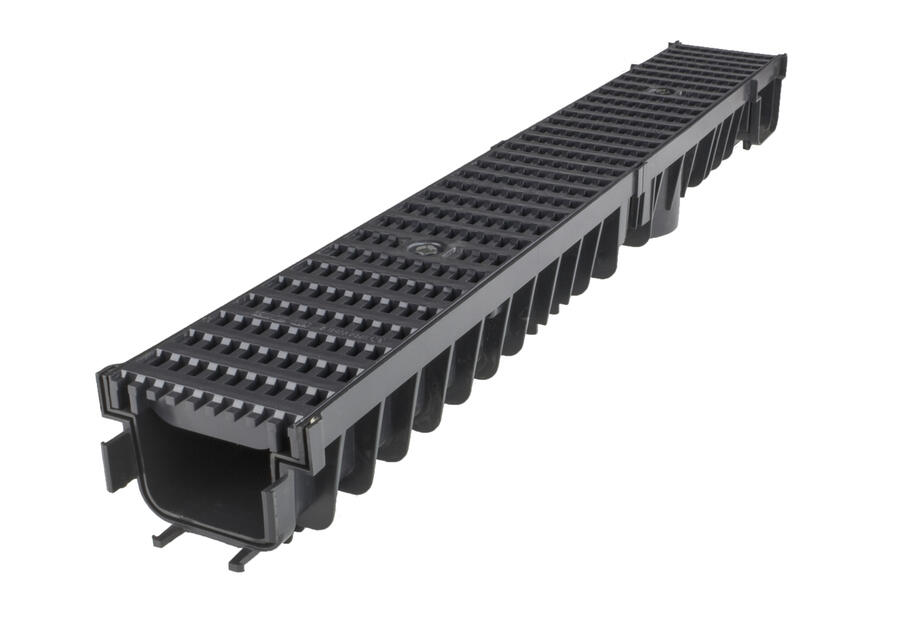 Zdjęcie: Odwodnienie liniowe kanał z kratą PVC grid B125 grafit 1000x131x100 mm ZMM MAXPOL