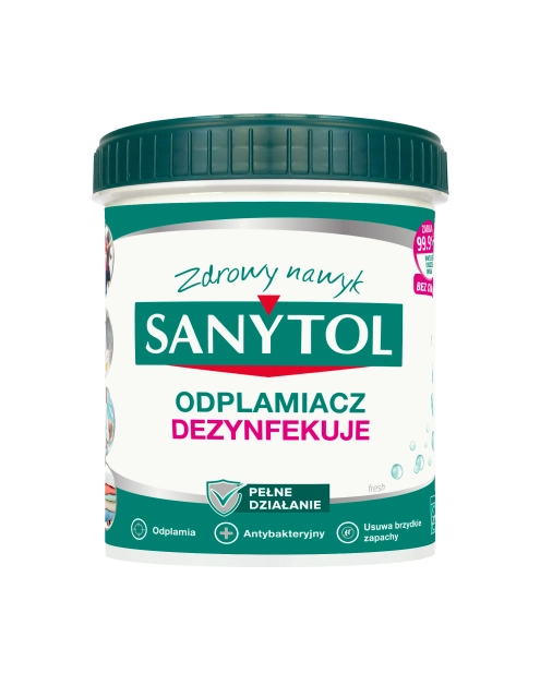 Zdjęcie: Odplamiacz dezynfekujący w proszku do tkanin białych i kolorowych 450 g SANYTOL