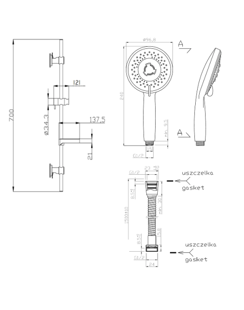 Zdjęcie: Zestaw natryskowy z przyssawkami Milos, Chrom Invena