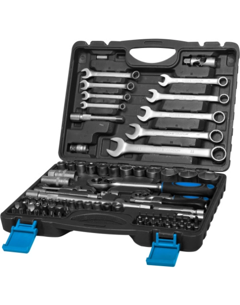 Zdjęcie: Zestaw 82 szt. nasadek 1/2, 1/4,4-32 mm z kluczem płasko-oczkkowym 8-22 mm MEGA