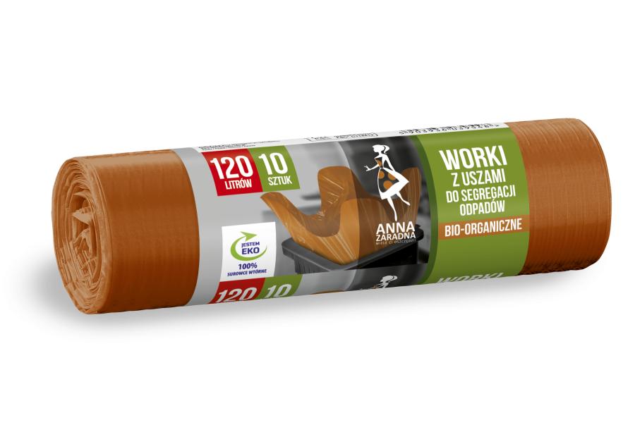 Zdjęcie: Worki na śmieci z uszami do segregacji bio ldpe 120 L - 10 szt. brązowe ANNA ZARADNA