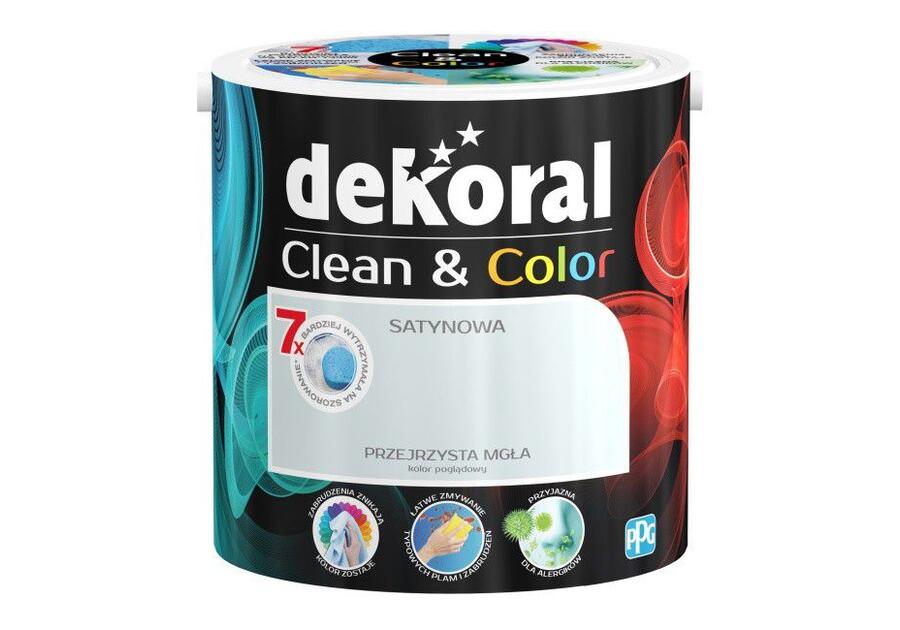 Zdjęcie: Farba satynowa Clean&Color 2,5 L przejrzysta mgła DEKORAL