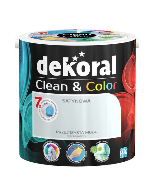 Zdjęcie: Farba satynowa Clean&Color 2,5 L przejrzysta mgła DEKORAL