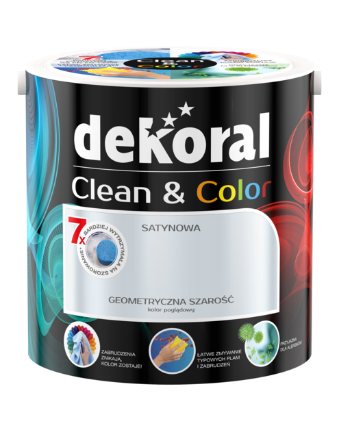 Zdjęcie: Farba satynowa Clean&Color 2,5 L geometryczna szarość DEKORAL