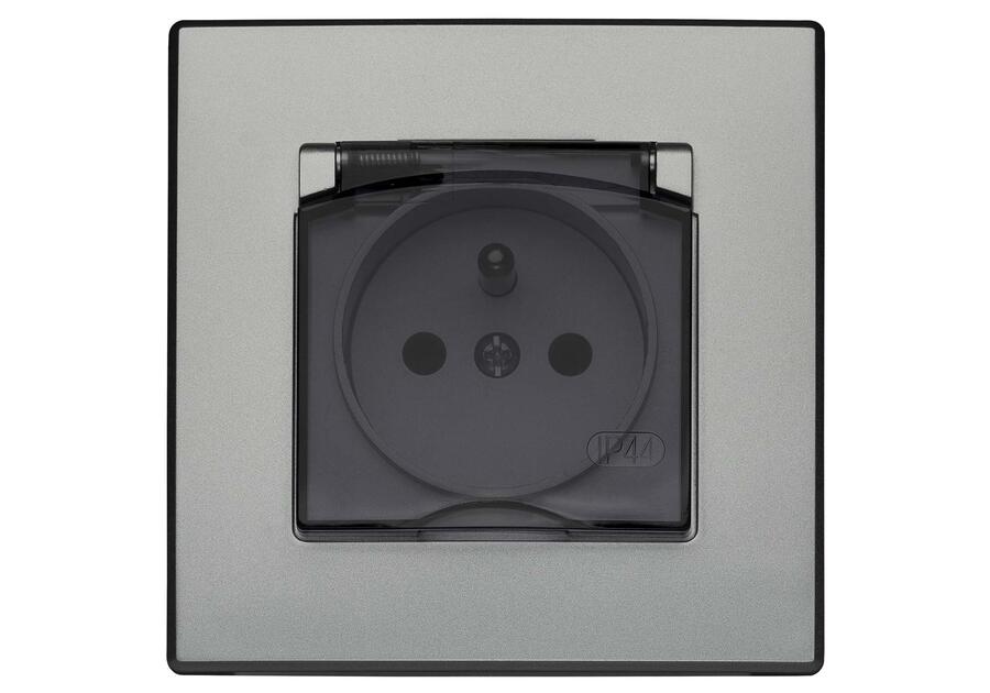 Zdjęcie: Gniazdo bryzgoszczelne Milano IP44 klapka dymna GPH-1LZ.SR srebrny POLMARK