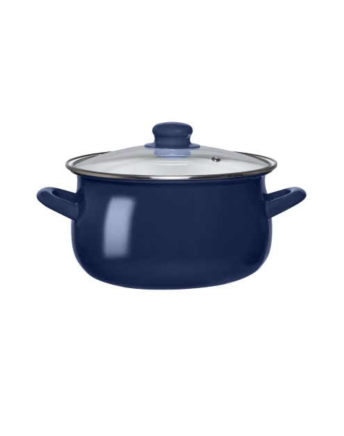 Zdjęcie: Garnek emaliowany 18 cm - 1,9 L granatowy z pokrywą szklaną ALTOMDESIGN